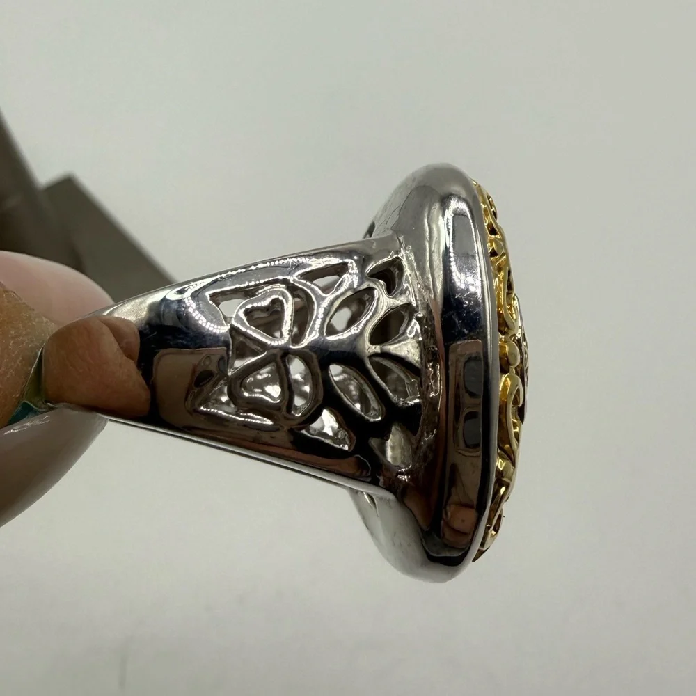 Byzantine Maltese Cross Style Two Tone Statement Ring Size 8.75